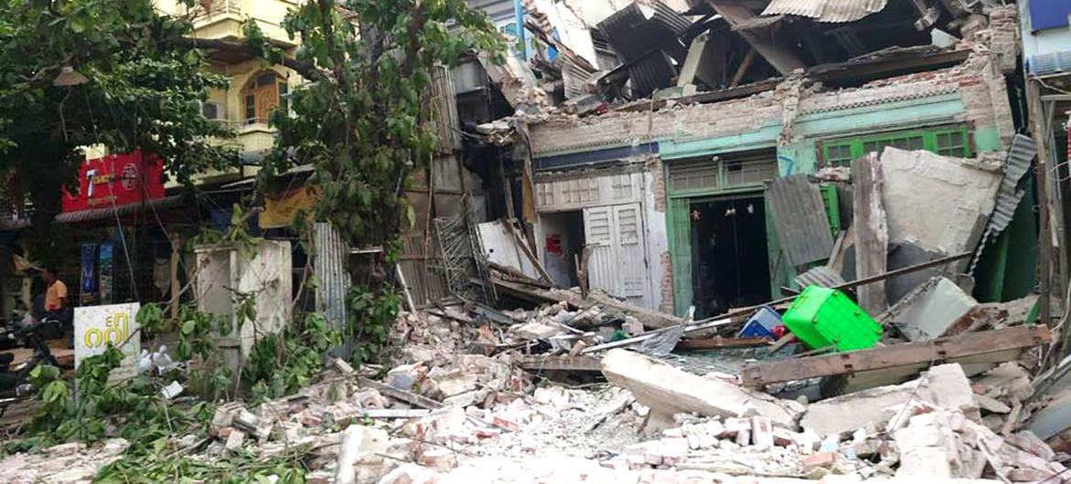 Buildings lie in ruins in Mandalay region, central Myanmar, following the devastating 7.7 magnitude earthquake that struck in March. 